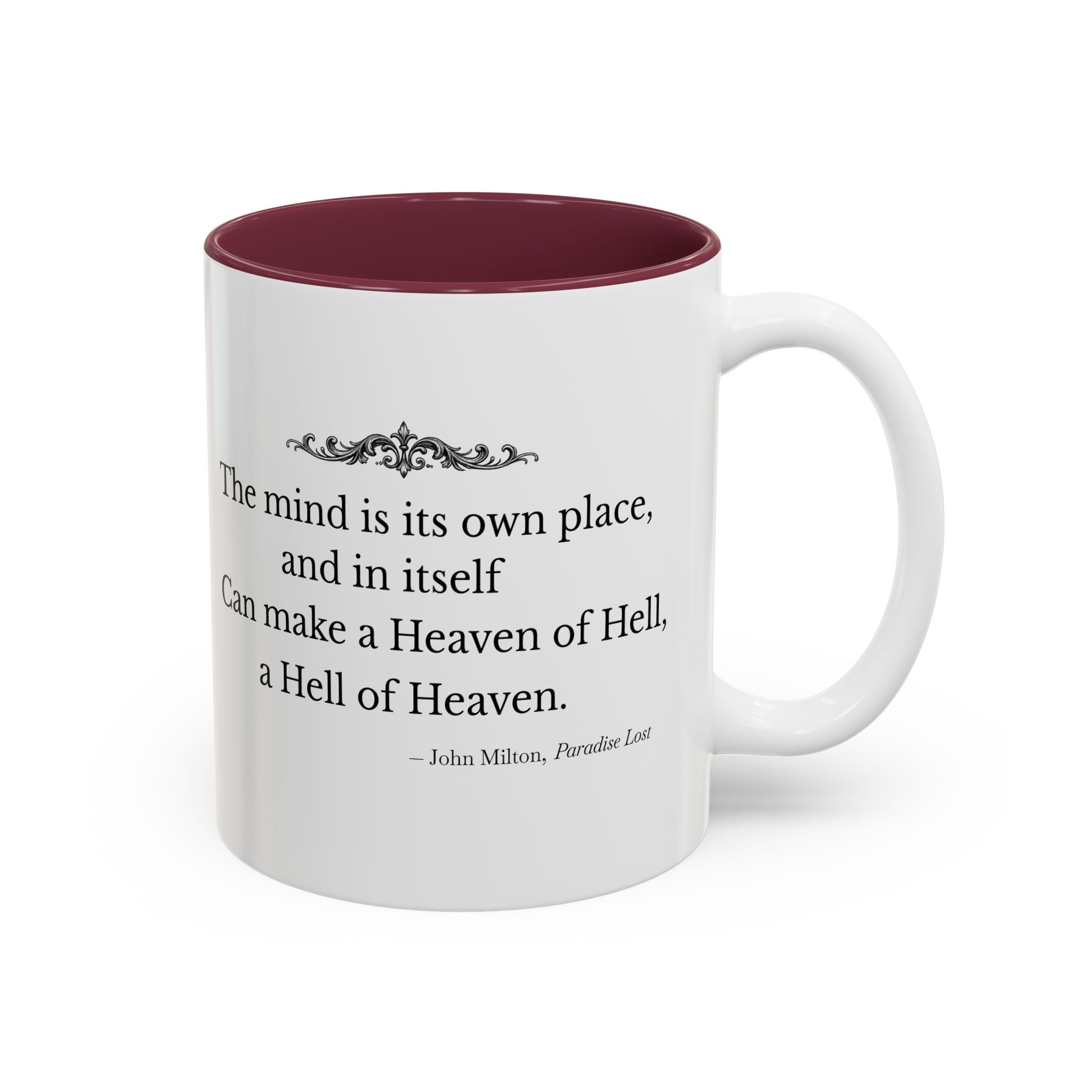 “The Mind Is Its Own Place” Literary Quote Accent Mug — Paradise Lost John Milton (Two-Tone, 11oz/15oz)
