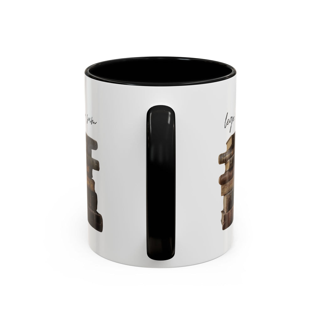 Accent Coffee Mug — 'Lego, Ergo Sum' Vintage Books Stack Ceramic Mug (11/15 oz)