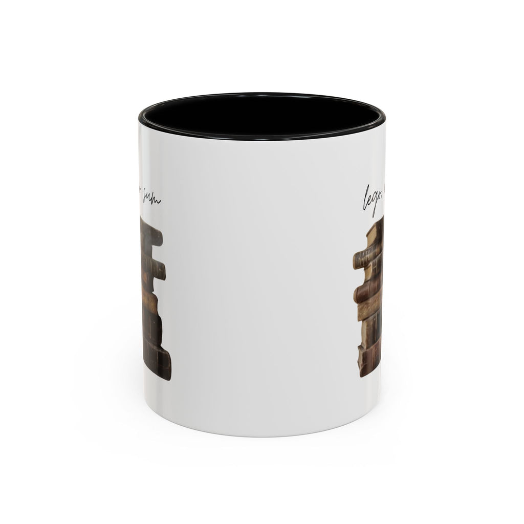 Accent Coffee Mug — 'Lego, Ergo Sum' Vintage Books Stack Ceramic Mug (11/15 oz)