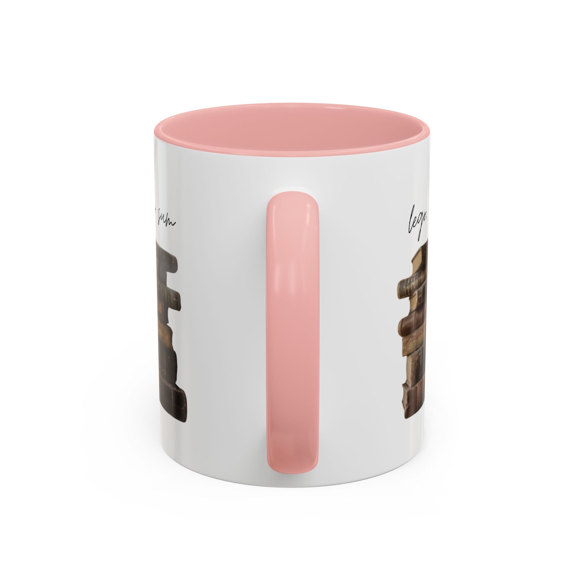 Accent Coffee Mug — 'Lego, Ergo Sum' Vintage Books Stack Ceramic Mug (11/15 oz)