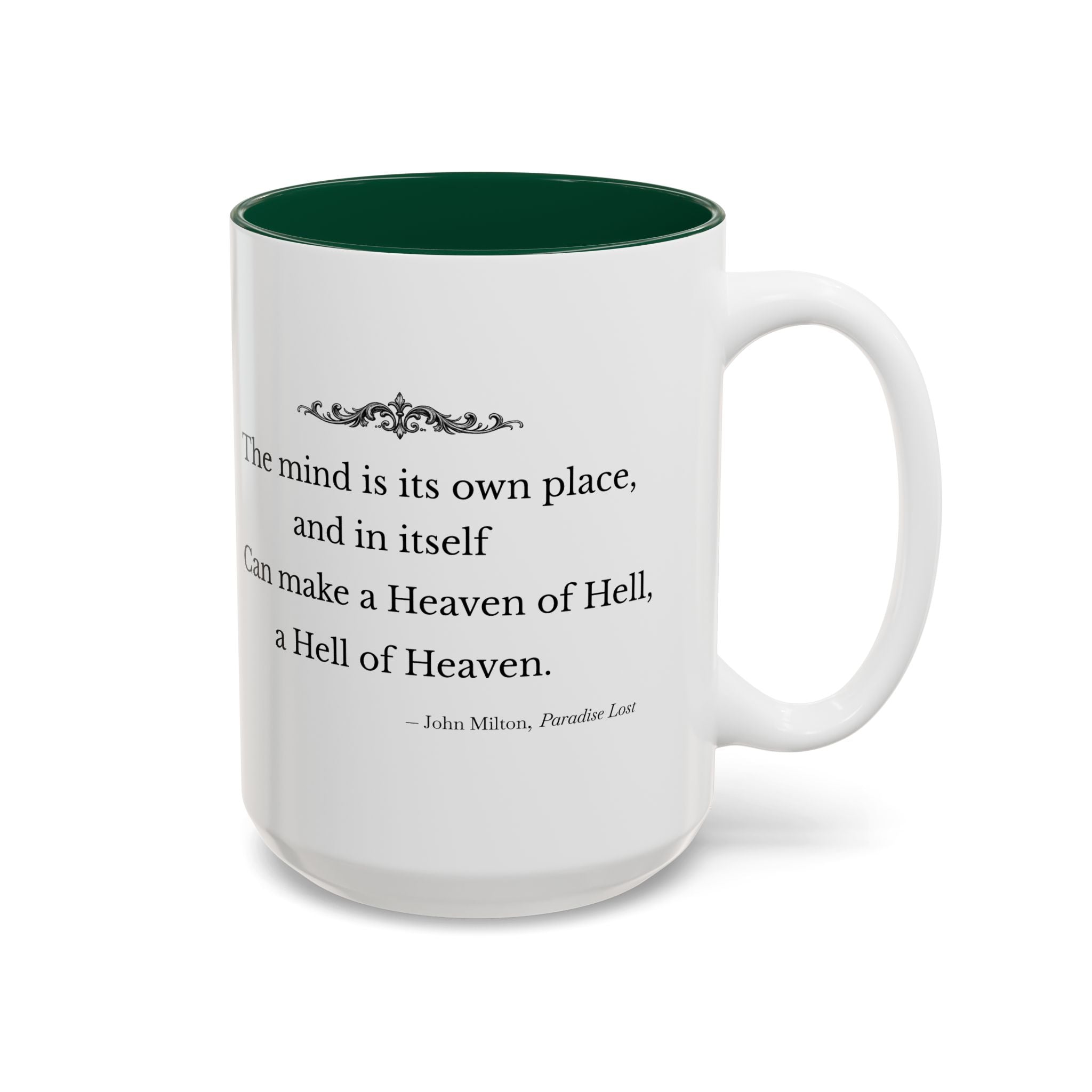 “The Mind Is Its Own Place” Literary Quote Accent Mug — Paradise Lost John Milton (Two-Tone, 11oz/15oz)