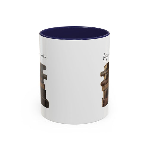 Accent Coffee Mug — 'Lego, Ergo Sum' Vintage Books Stack Ceramic Mug (11/15 oz)
