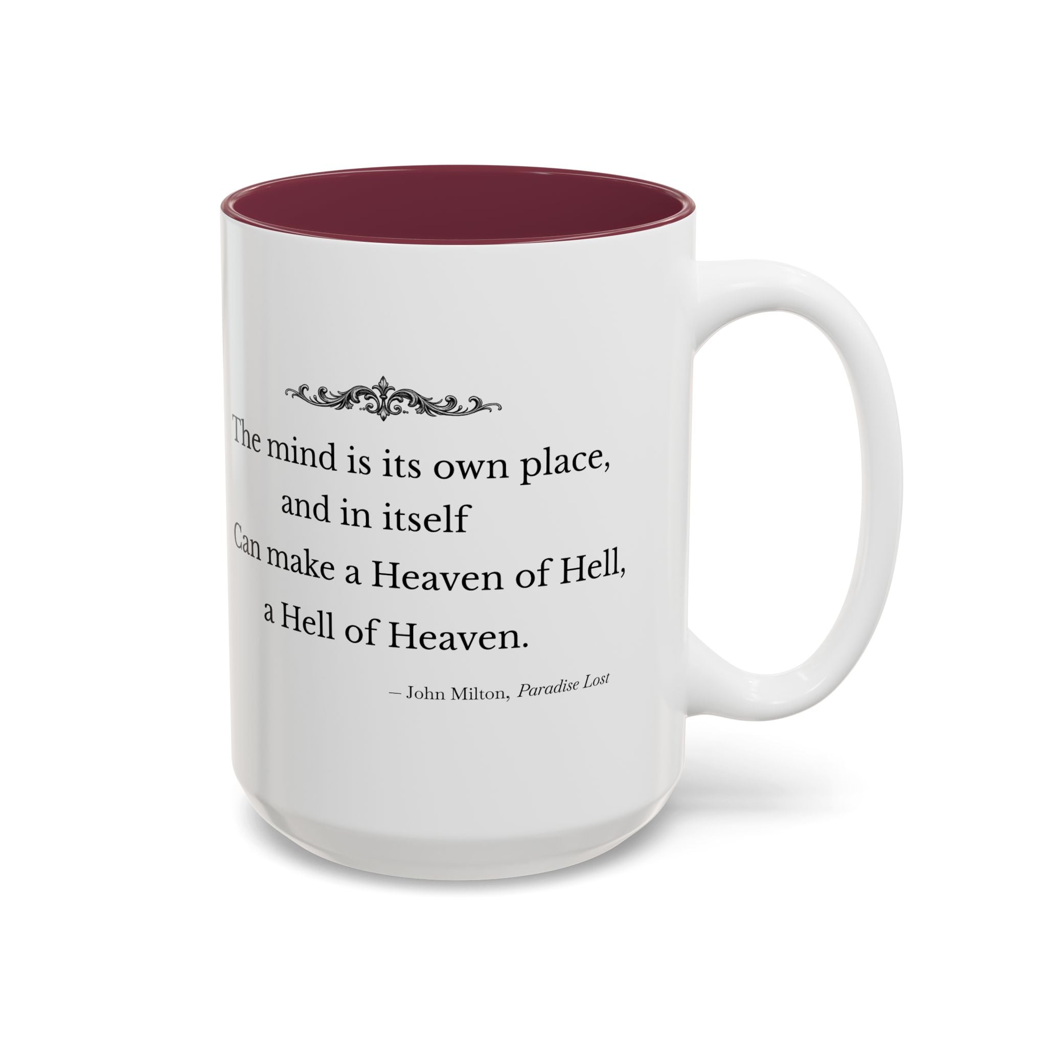 “The Mind Is Its Own Place” Literary Quote Accent Mug — Paradise Lost John Milton (Two-Tone, 11oz/15oz)