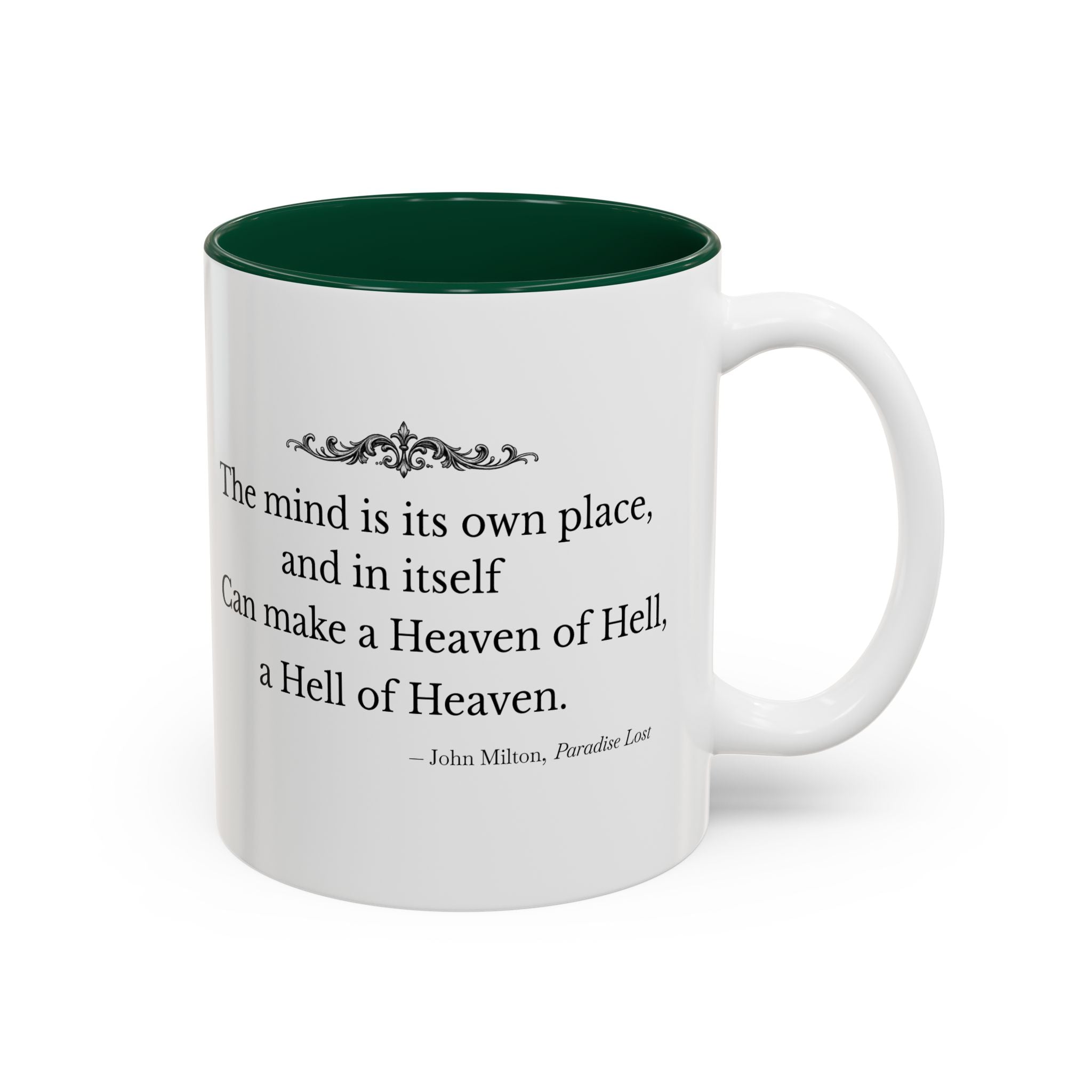“The Mind Is Its Own Place” Literary Quote Accent Mug — Paradise Lost John Milton (Two-Tone, 11oz/15oz)