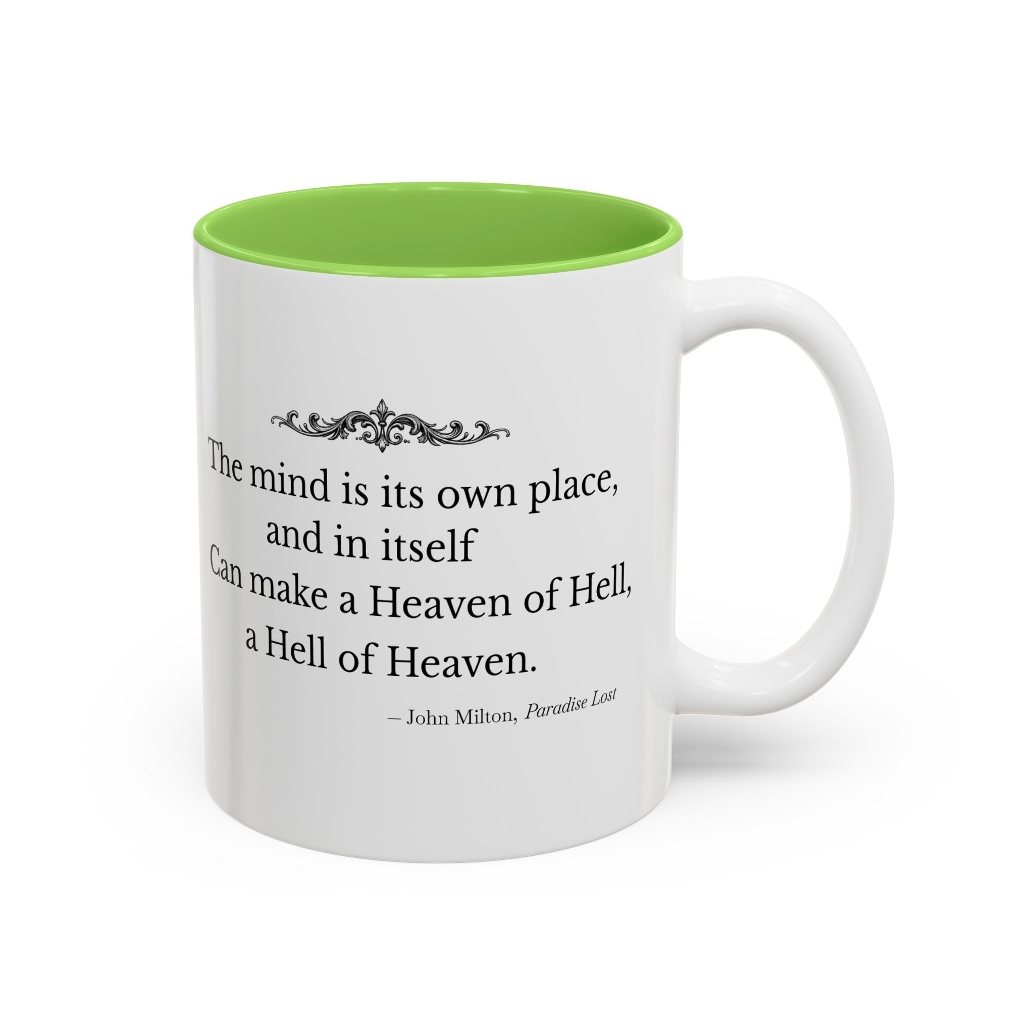 “The Mind Is Its Own Place” Literary Quote Accent Mug — Paradise Lost John Milton (Two-Tone, 11oz/15oz)