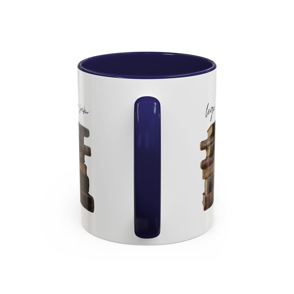 Accent Coffee Mug — 'Lego, Ergo Sum' Vintage Books Stack Ceramic Mug (11/15 oz)