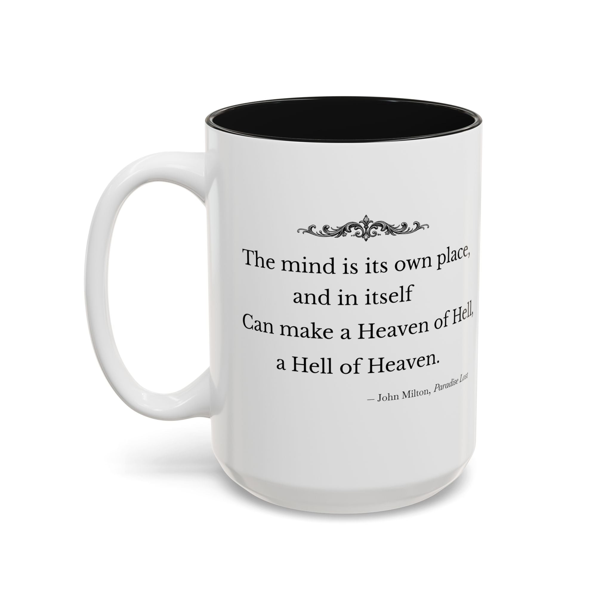 “The Mind Is Its Own Place” Literary Quote Accent Mug — Paradise Lost John Milton (Two-Tone, 11oz/15oz)