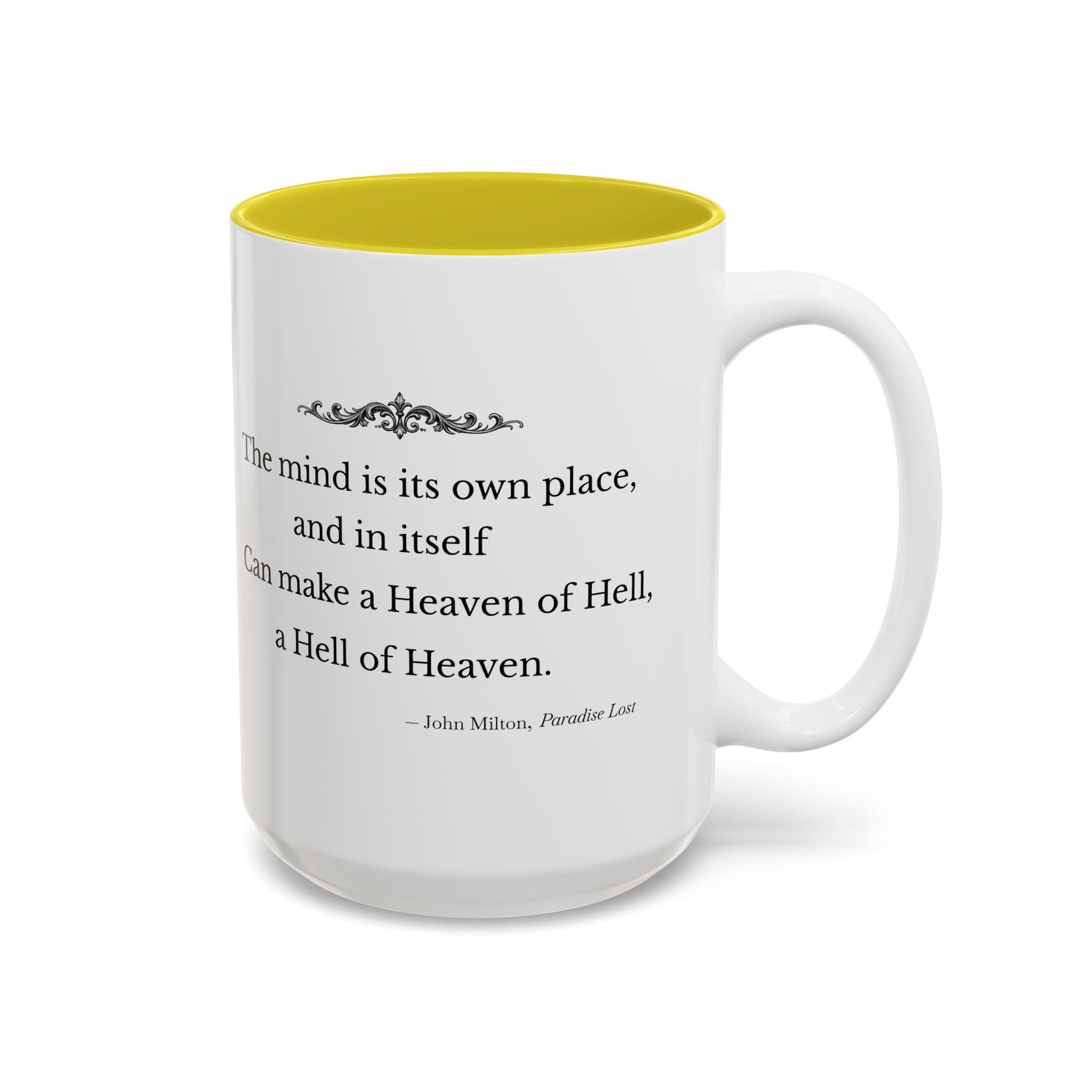 “The Mind Is Its Own Place” Literary Quote Accent Mug — Paradise Lost John Milton (Two-Tone, 11oz/15oz)