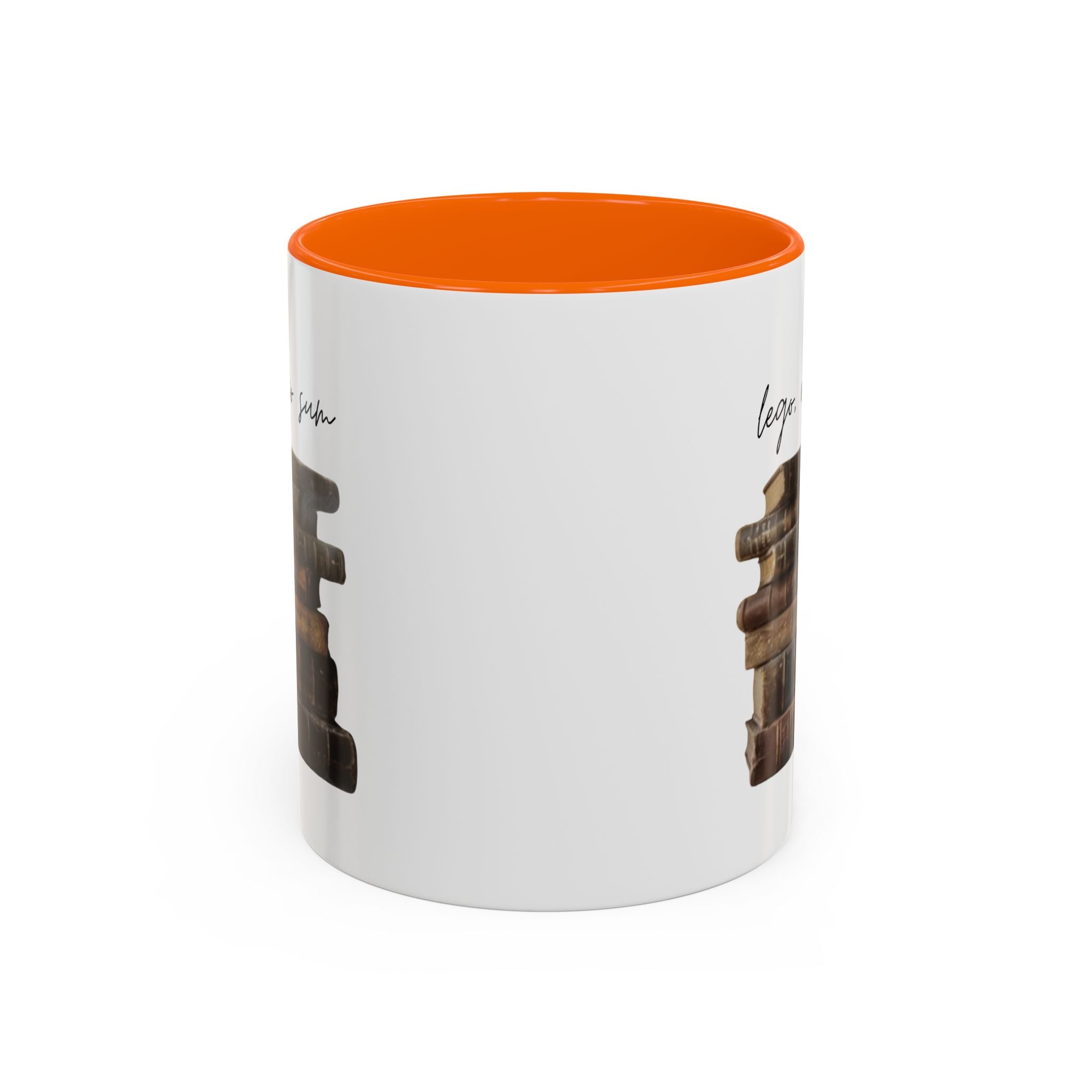 Accent Coffee Mug — 'Lego, Ergo Sum' Vintage Books Stack Ceramic Mug (11/15 oz)