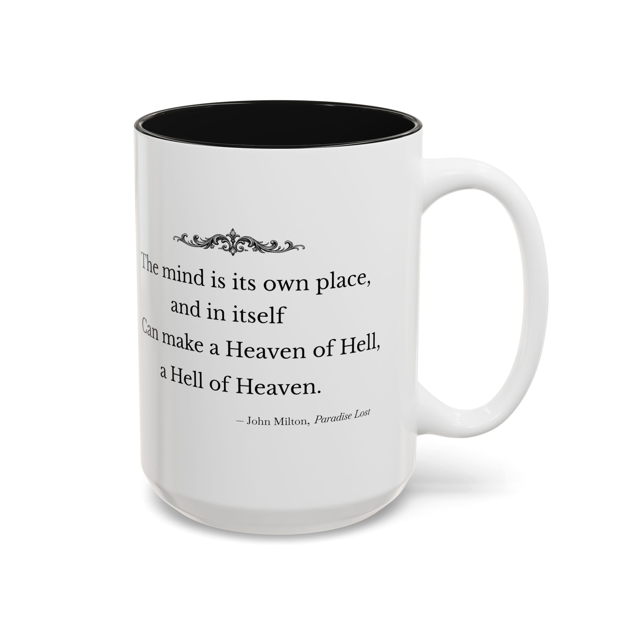 “The Mind Is Its Own Place” Literary Quote Accent Mug — Paradise Lost John Milton (Two-Tone, 11oz/15oz)