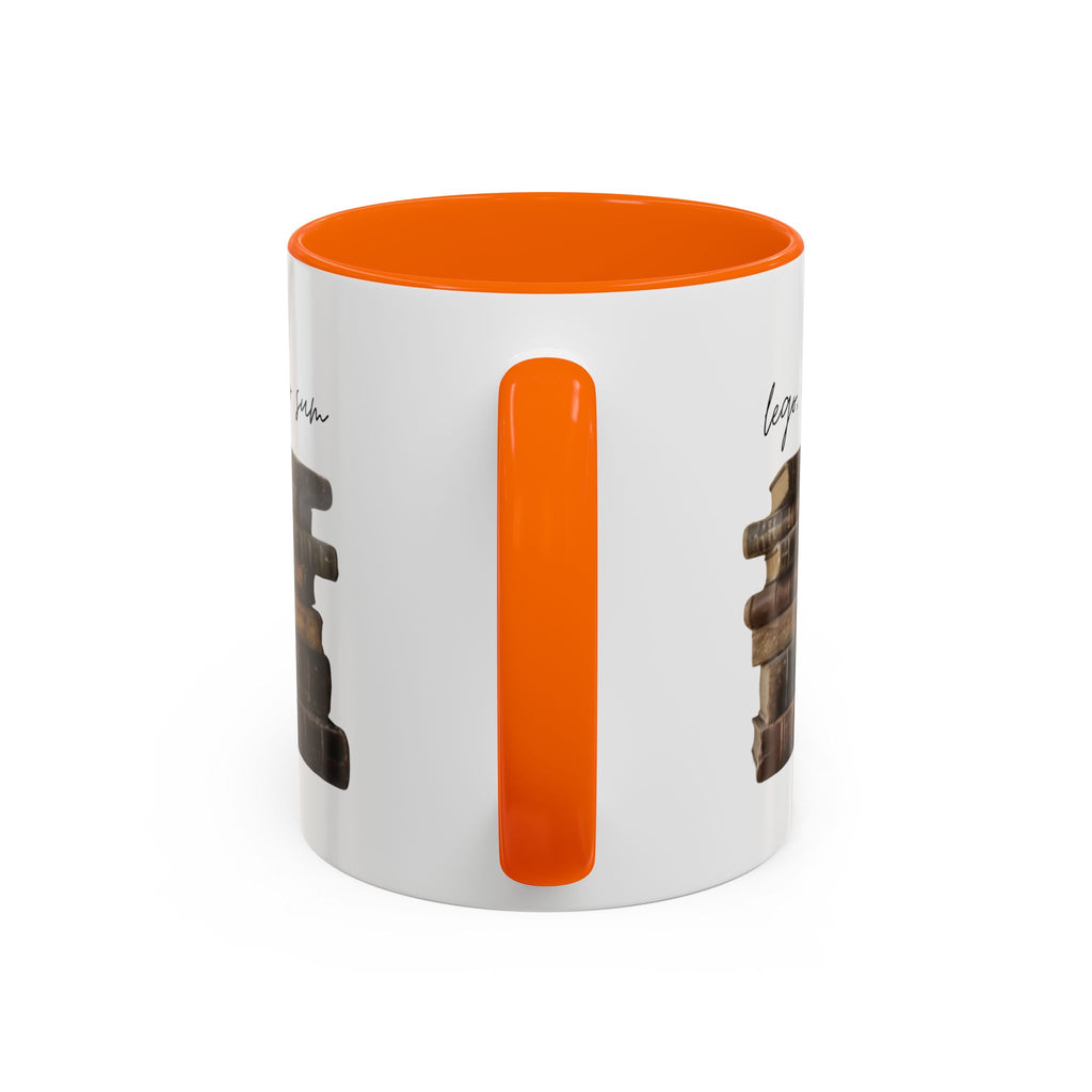 Accent Coffee Mug — 'Lego, Ergo Sum' Vintage Books Stack Ceramic Mug (11/15 oz)