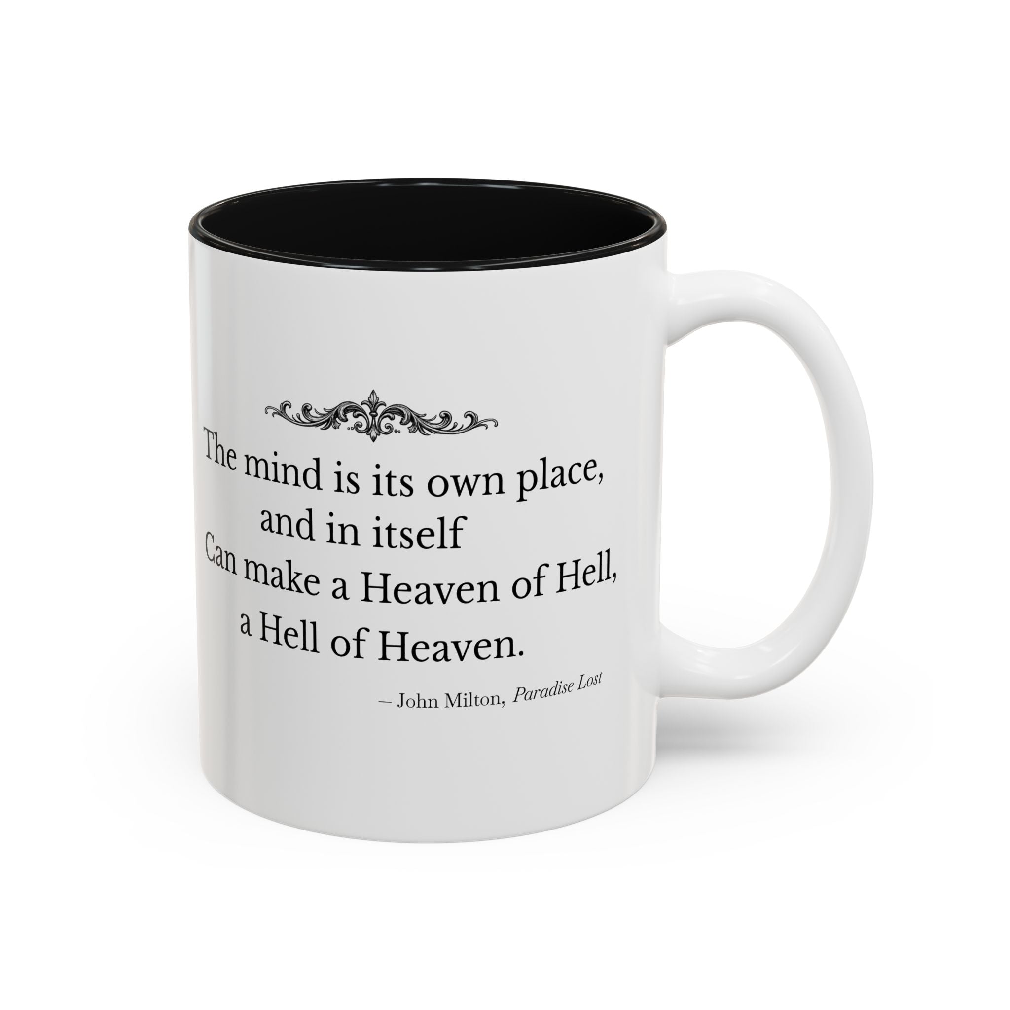 “The Mind Is Its Own Place” Literary Quote Accent Mug — Paradise Lost John Milton (Two-Tone, 11oz/15oz)
