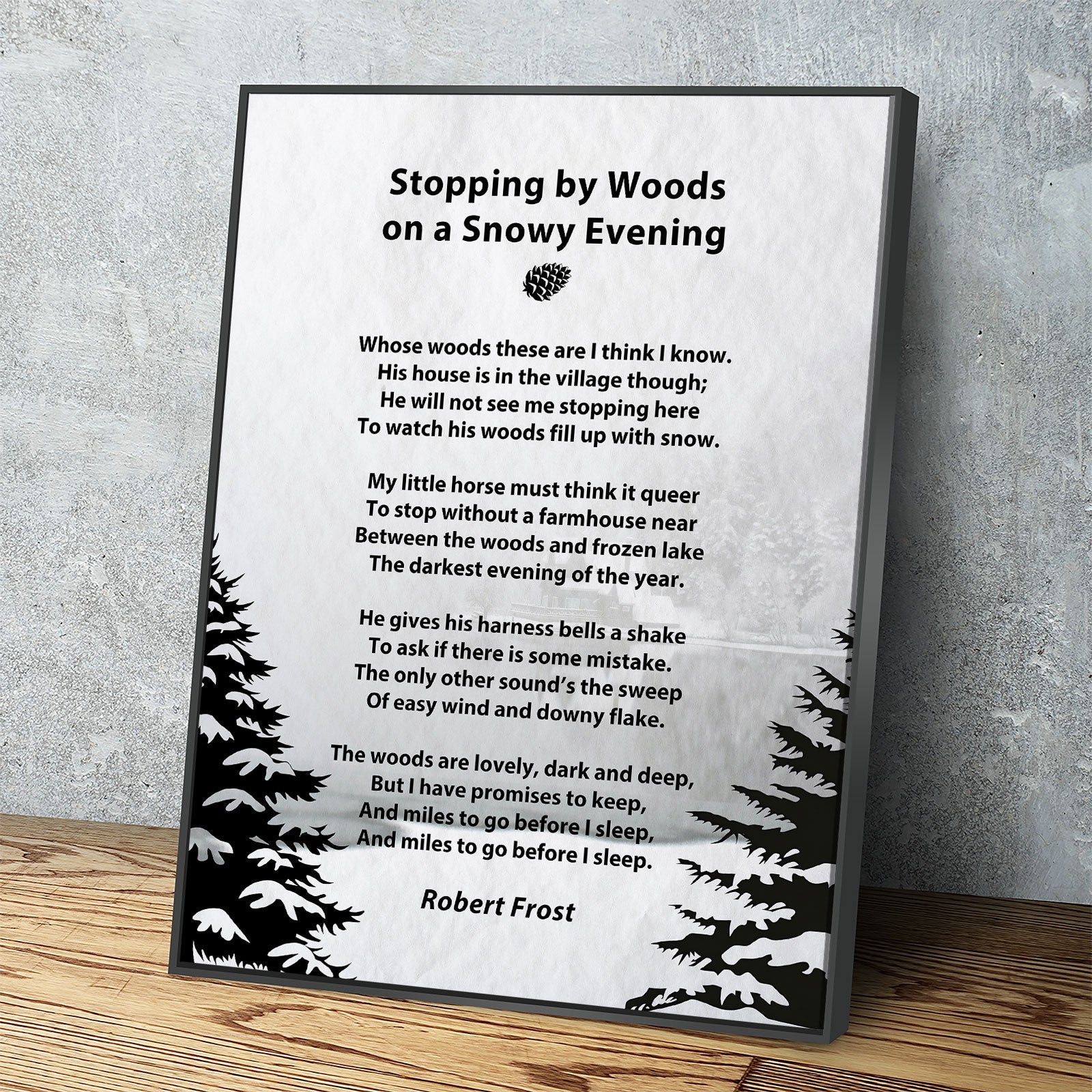 Stopping By Woods On a Snowy Evening Canvas Wall Art, Robert Frost Poem, 1922 Poem, Light Version