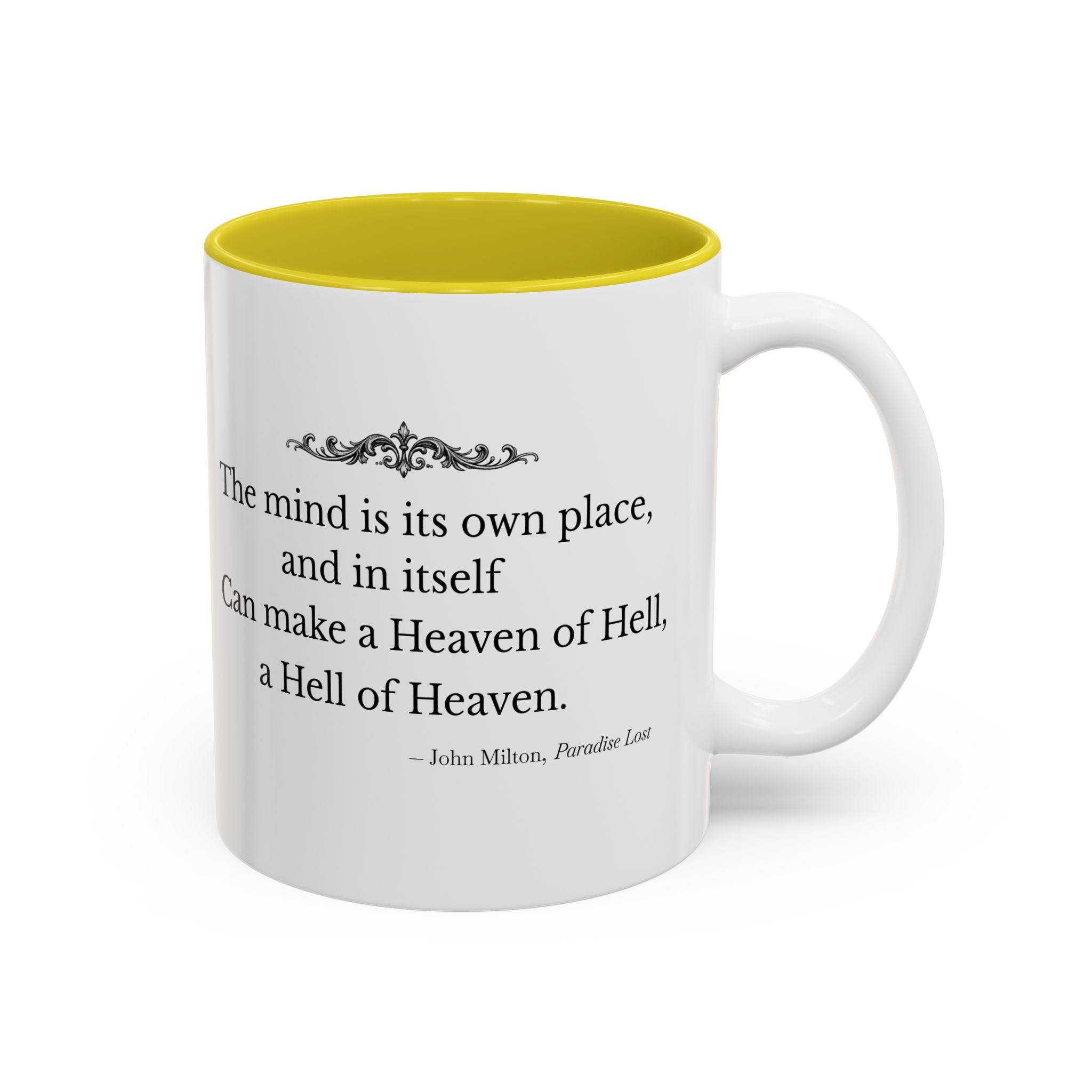 “The Mind Is Its Own Place” Literary Quote Accent Mug — Paradise Lost John Milton (Two-Tone, 11oz/15oz)