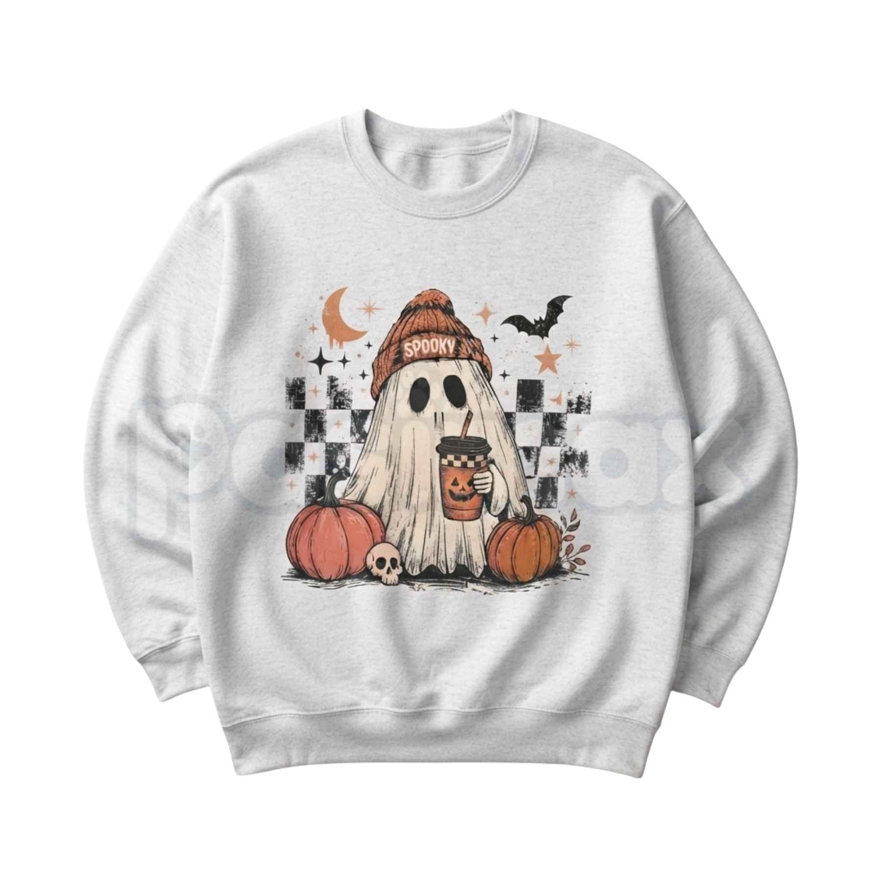 Ghost Checker Graphic Top | Retro Checkerboard Ghost Sweatshirt