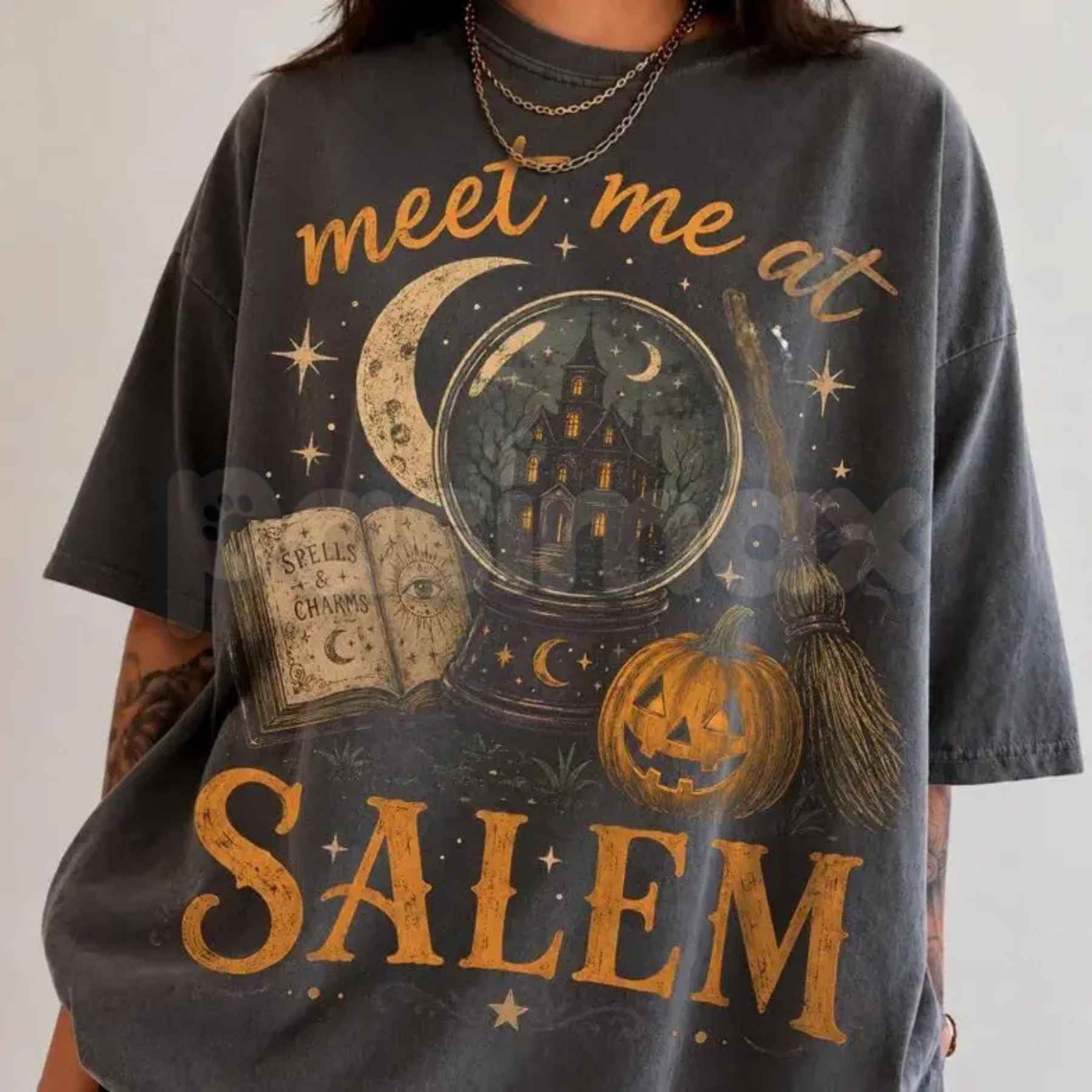 Comfort Colors® "Meet Me at Salem" T-Shirt – Witchy Halloween Haunted House Graphic Tee, Vintage Spooky Season Unisex Top