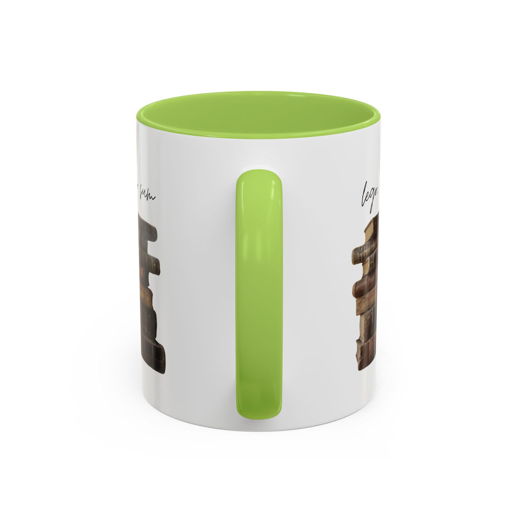 Accent Coffee Mug — 'Lego, Ergo Sum' Vintage Books Stack Ceramic Mug (11/15 oz)