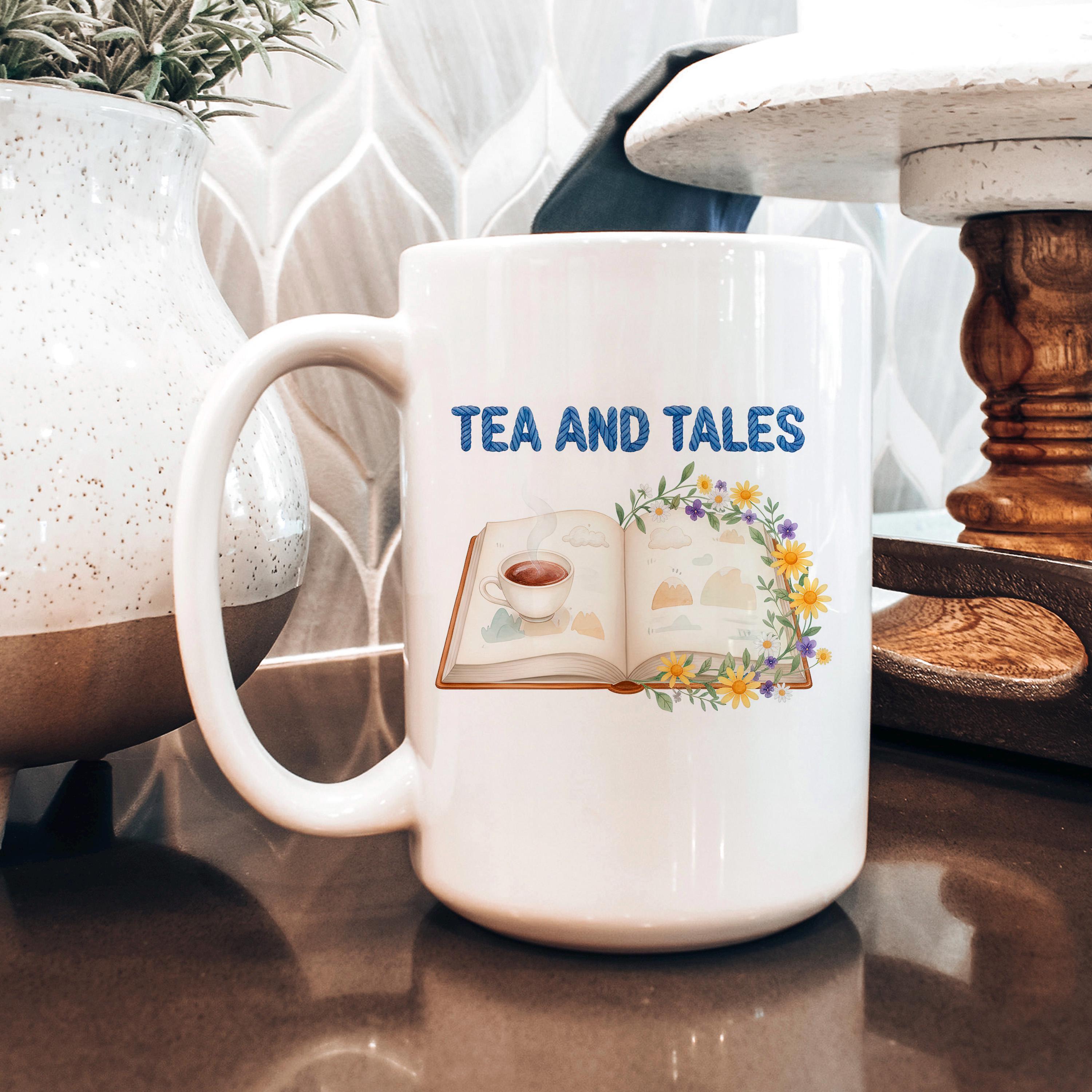 Tea and Tales Mug – Cozy Reader Mug | Book Lover Gift | Ceramic Tea Cup 11oz/15oz