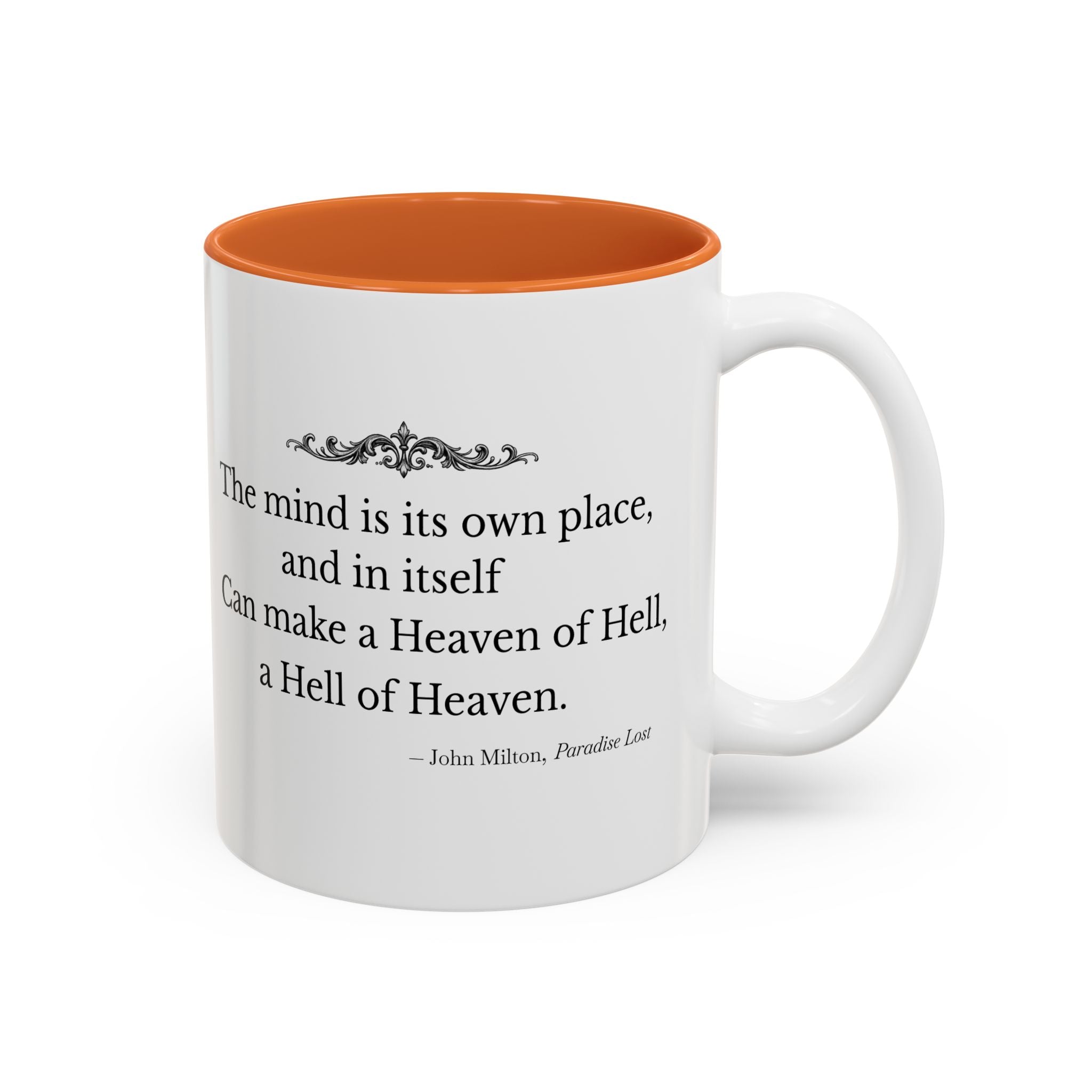 “The Mind Is Its Own Place” Literary Quote Accent Mug — Paradise Lost John Milton (Two-Tone, 11oz/15oz)