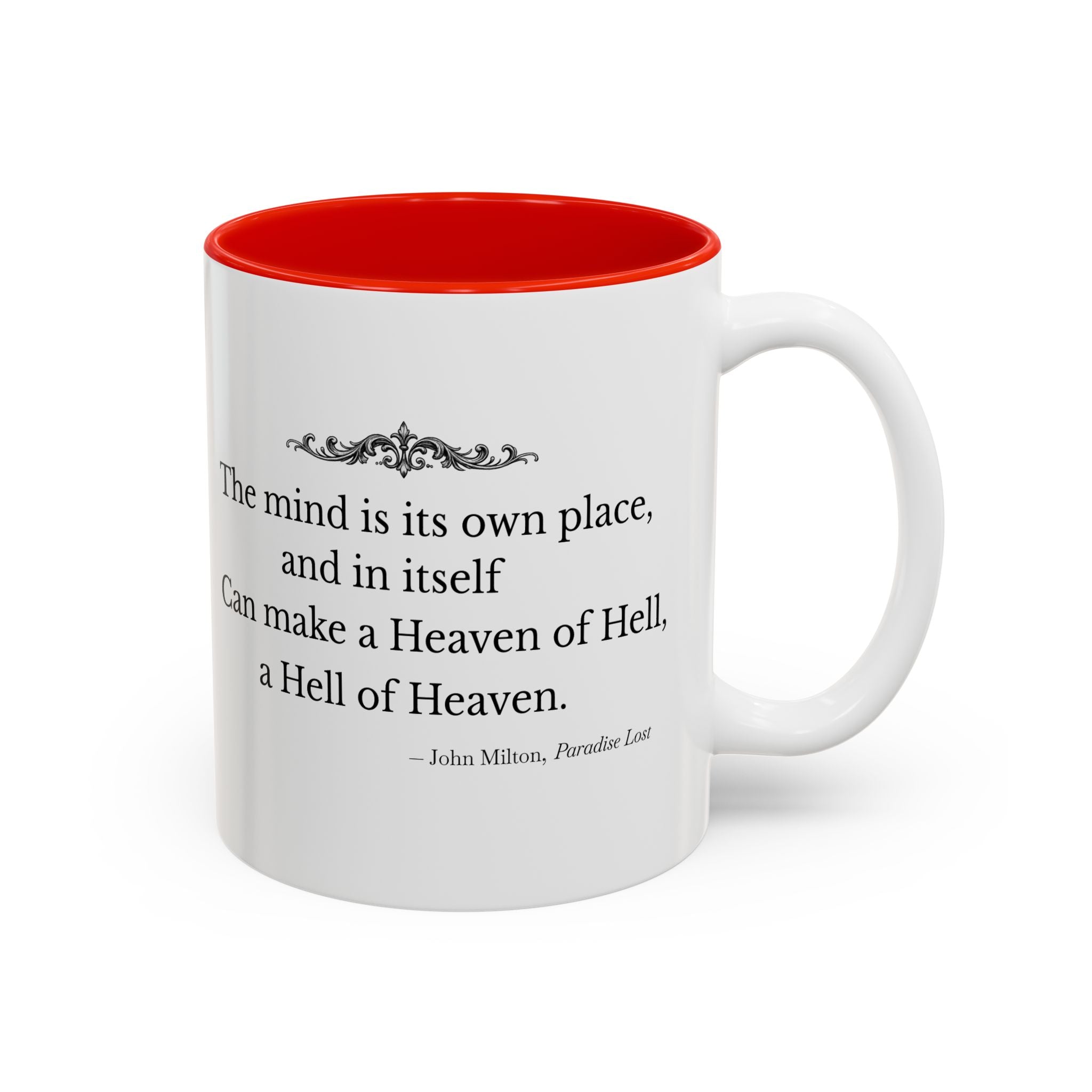“The Mind Is Its Own Place” Literary Quote Accent Mug — Paradise Lost John Milton (Two-Tone, 11oz/15oz)