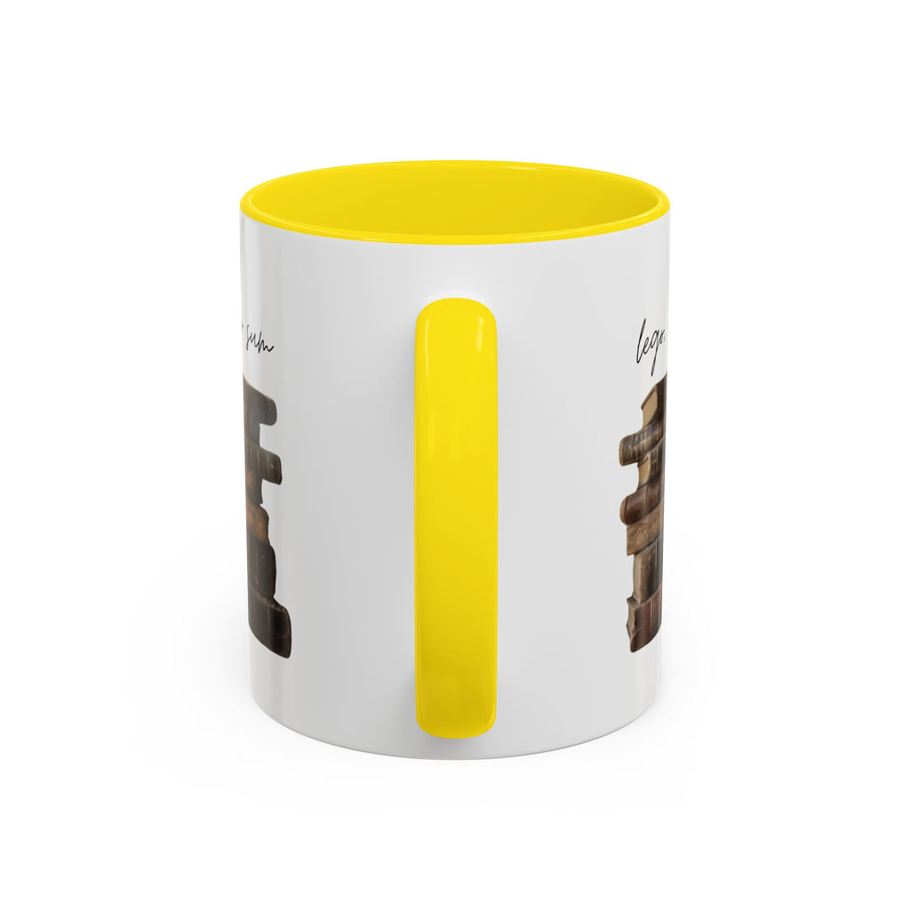 Accent Coffee Mug — 'Lego, Ergo Sum' Vintage Books Stack Ceramic Mug (11/15 oz)