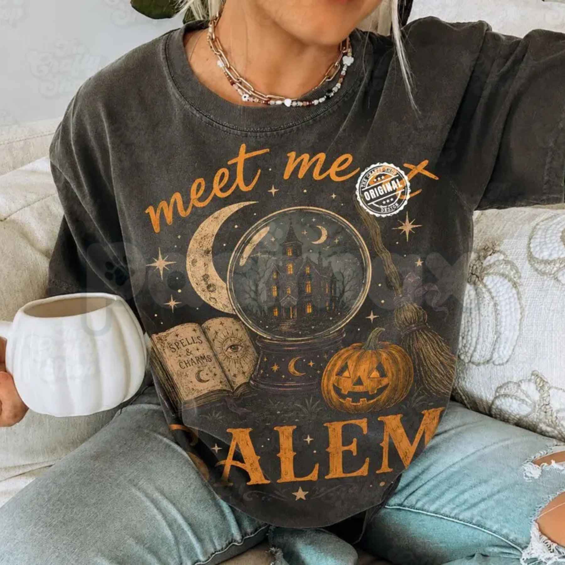 Comfort Colors® "Meet Me at Salem" T-Shirt – Witchy Halloween Haunted House Graphic Tee, Vintage Spooky Season Unisex Top