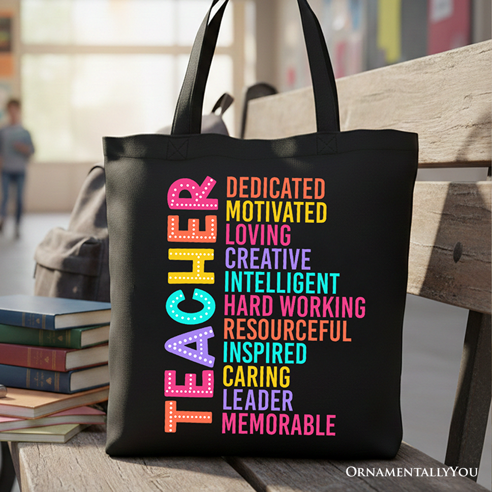 Colorful Teacher Acronym Tote Bag, Motivational Gift Shopper for Educators