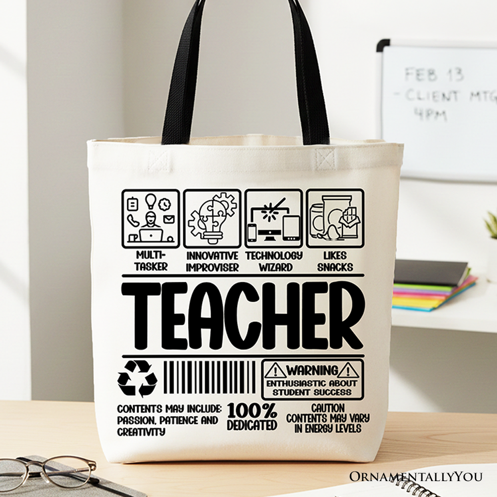 Teacher Label Tote Bag, Funny Barcode Gift Shopper for Dedicated Educators