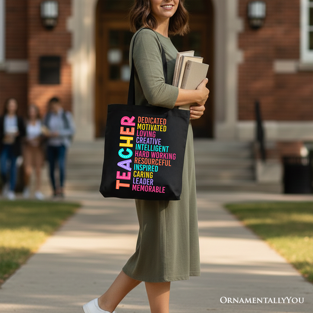 Colorful Teacher Acronym Tote Bag, Motivational Gift Shopper for Educators