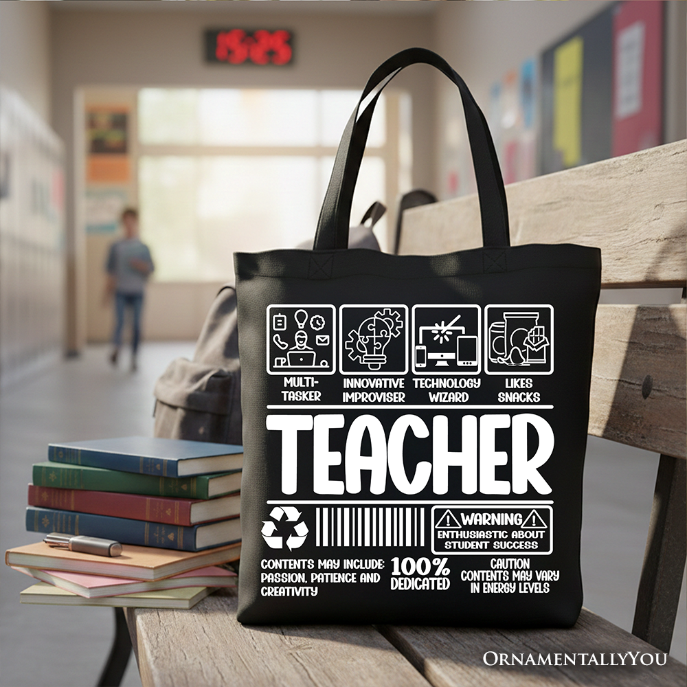 Teacher Label Tote Bag, Funny Barcode Gift Shopper for Dedicated Educators