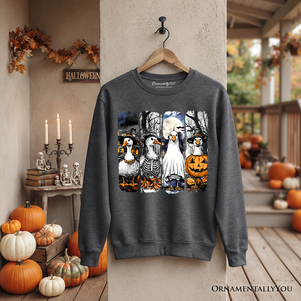 Halloween Goose in Costume Sweatshirt, Spooky Fall Geese Sweater for Bird Enjoyers