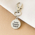 Love Inspire Teach Clip On Charm Stainless Steel Engraved Inspirational Gift For Teachers Backpack Purse Zipper Charm