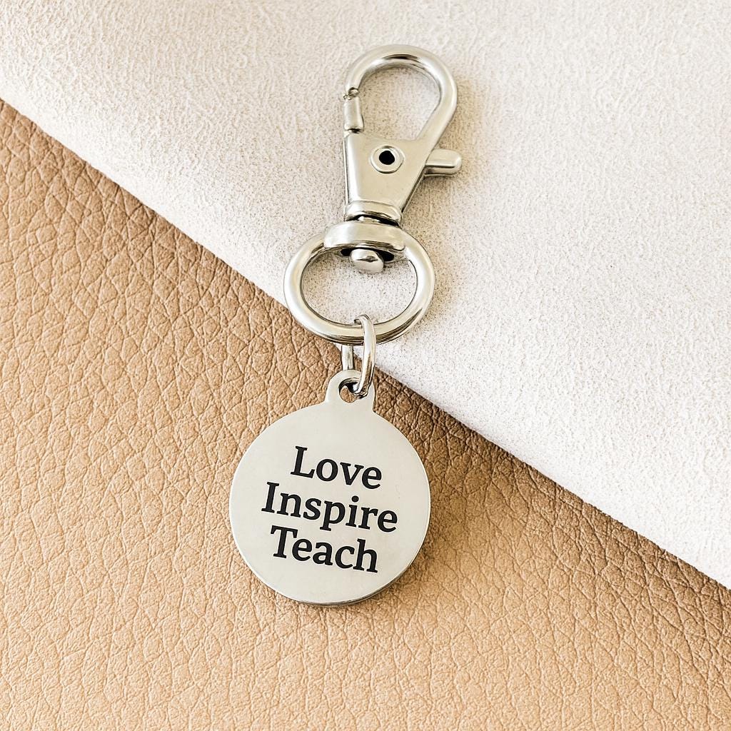 Love Inspire Teach Clip On Charm Stainless Steel Engraved Inspirational Gift For Teachers Backpack Purse Zipper Charm